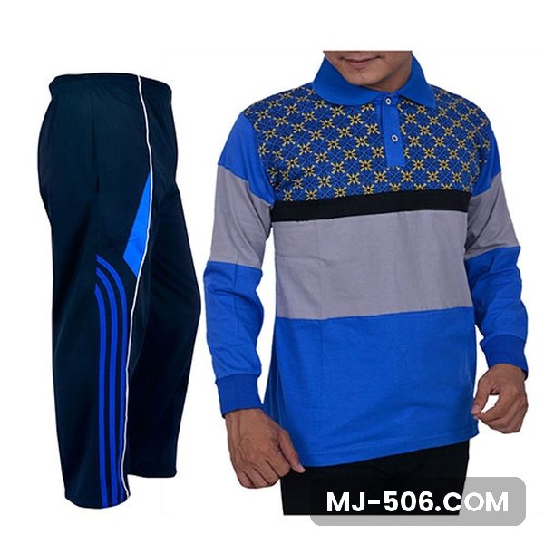 Baju Olahraga Batik Biru Celana Hitam Baju Olahraga Batik Biru Celana Hitam, setelan kaos polo motif batik katun cardet 24s dan celana training diadora