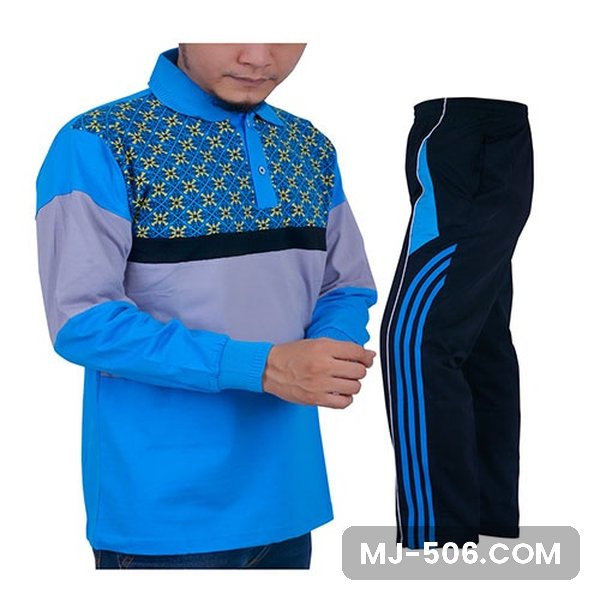 Baju Olahraga Batik Biru Muda Celana Hitam Baju Olahraga Batik Biru Muda Celana Hitam, setelan kaos polo motif batik katun cardet 24s dan celana training diadora