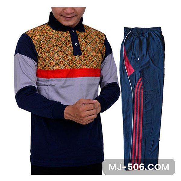 Baju Olahraga Batik Dongker Baju Olahraga Batik Dongker, setelan kaos polo motif batik katun cardet 24s dan celana training diadora