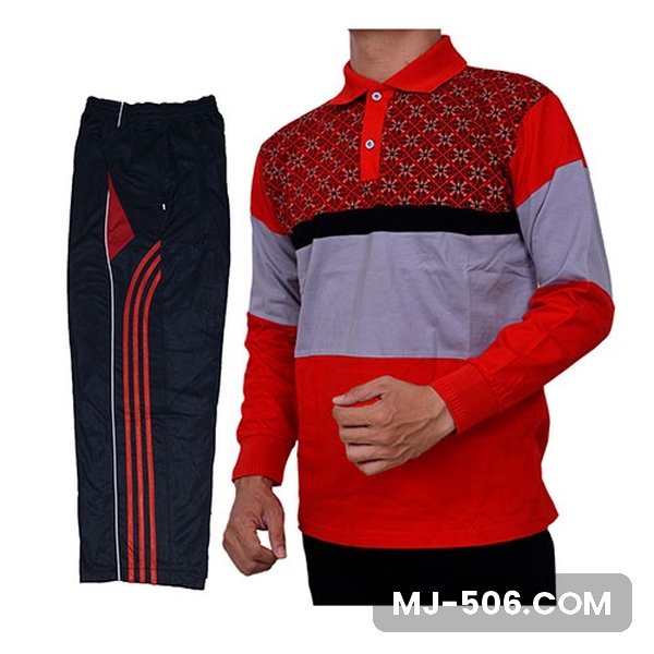Baju Olahraga Batik Merah Celana Hitam Baju Olahraga Batik Merah Celana Hitam, setelan kaos polo motif batik katun cardet 24s dan celana training diadora