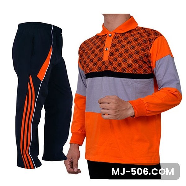Baju Olahraga Batik Oranye Celana Hitam Baju Olahraga Batik Oranye Celana Hitam, setelan kaos polo motif batik katun cardet 24s dan celana training diadora