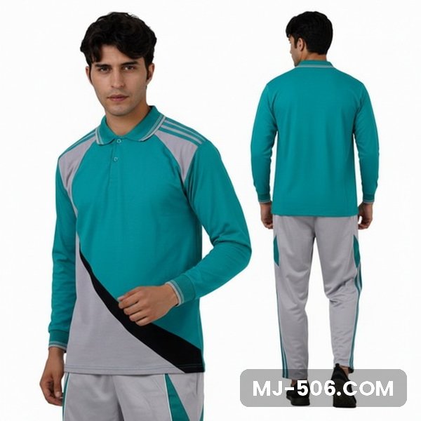 Baju Olahraga Guru Tosca Celana Abu Baju Olahraga Guru Tosca Celana Abu, setelan baju polo dan celana training tampak depan dan belakang
