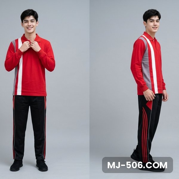 Baju Olahraga Kantor Merah Celana Hitam Baju Olahraga Kantor Merah Celana Hitam, setelan kaos polo katun cardet 24s dan celana training diadora