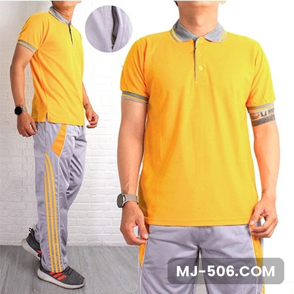 Baju Olahraga Polo Lacos Kuning Kerah Abu Celana Abu Baju Olahraga Polo Lacos Kuning Kerah Abu Celana Abu, setelan polo lacos lengan pendek dan celana training diadora