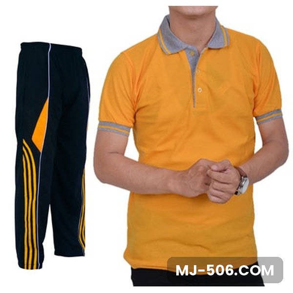 Baju Olahraga Polo Lacos Kuning Kerah Abu Celana Hitam Baju Olahraga Polo Lacos Kuning Kerah Abu Celana Hitam, setelan polo lacos lengan pendek dan celana training diadora