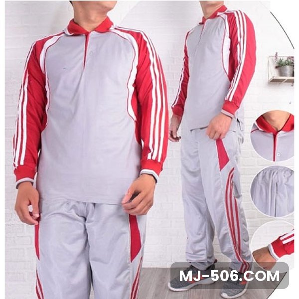 Baju Olahraga SMA Abu Merah Celana Abu Baju Olahraga SMA Abu Merah Celana Abu, setelan kaos polo lengan panjang dan celana training diadora