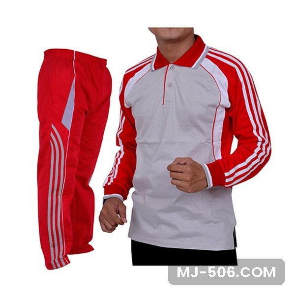 Baju Olahraga SMA Abu Merah Celana Merah Baju Olahraga SMA Abu Merah Celana Merah, setelan kaos polo lengan panjang dan celana training diadora