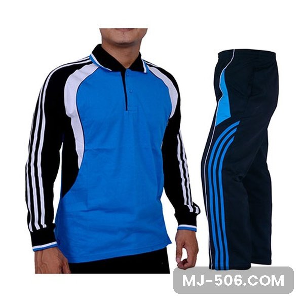 Baju Olahraga SMA Biru Muda Celana Hitam Baju Olahraga SMA Biru Muda Celana Hitam, setelan kaos polo lengan panjang dan celana training diadora