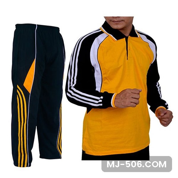 Baju Olahraga SMA Kuning Celana Hitam Baju Olahraga SMA Kuning Celana Hitam, setelan kaos polo lengan panjang dan celana training diadora