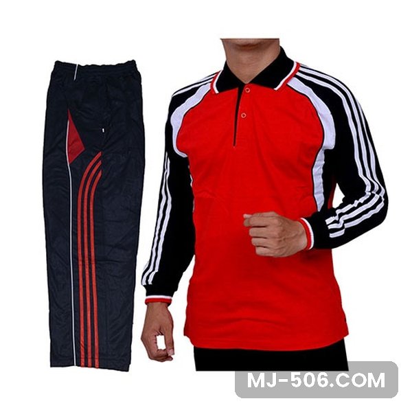 Baju Olahraga SMA Merah Celana Hitam Baju Olahraga SMA Merah Celana Hitam, setelan kaos polo lengan panjang dan celana training diadora