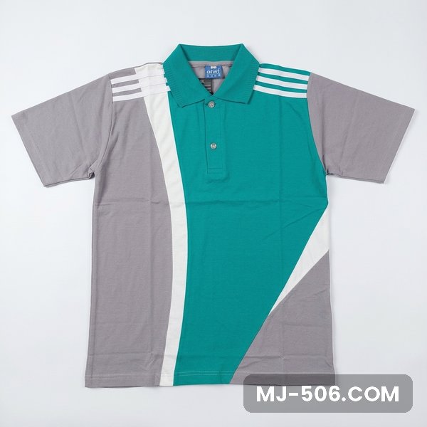 Baju Olahraga Warna Toska Abu Baju Olahraga Warna Toska Abu, kaos olahraga kerah polo hijau toska di bagian depan dengan sisi dan lengan abu, list putih di bahu dan list putih di lengan