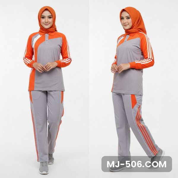 Baju Olahraga Wanita Abu Orange Baju Olahraga Wanita Abu Orange, baju abu dengan lengan orange dan celana training abu list orange