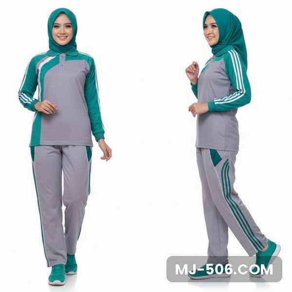 Baju Olahraga Wanita Abu Toska Baju Olahraga Wanita Abu Toska, baju abu dengan lengan toska dan celana training abu list toska