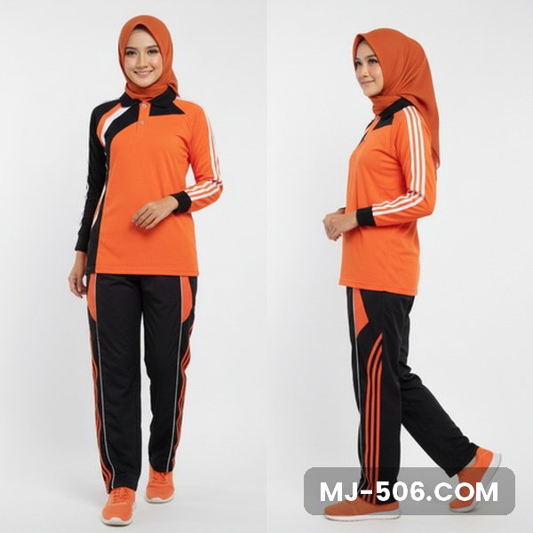 Baju Olahraga Wanita Orange Baju Olahraga Wanita Orange, baju orange dengan lengan hitam dan celana training hitam list orange