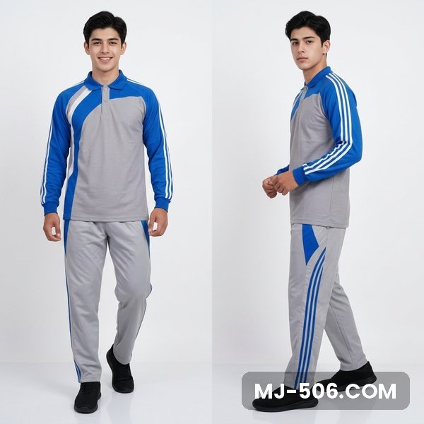 Baju Seragam Olahraga Abu Lengan Biru Benhur Baju Seragam Olahraga Abu Lengan Biru Benhur, setelan polo raglan katun cardet 24s dan celana training diadora