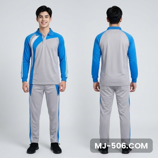 Baju Seragam Olahraga Abu Lengan Biru Baju Seragam Olahraga Abu Lengan Biru, setelan polo raglan katun cardet 24s dan celana training diadora