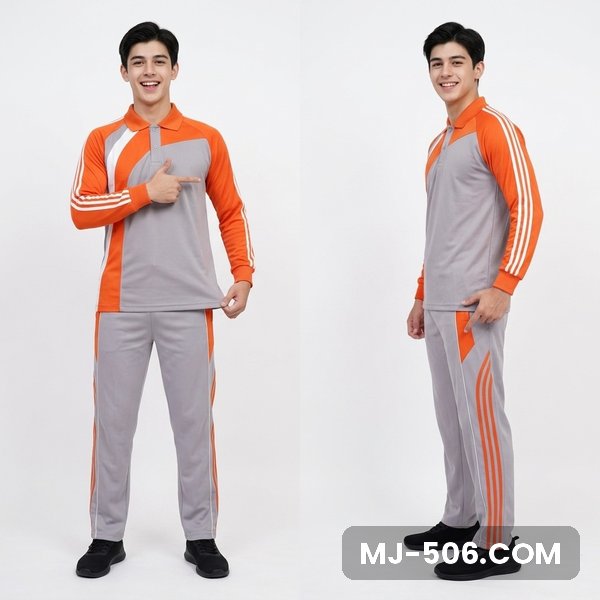 Baju Seragam Olahraga Abu Lengan Oranye Baju Seragam Olahraga Abu Lengan Oranye, setelan polo raglan katun cardet 24s dan celana training diadora
