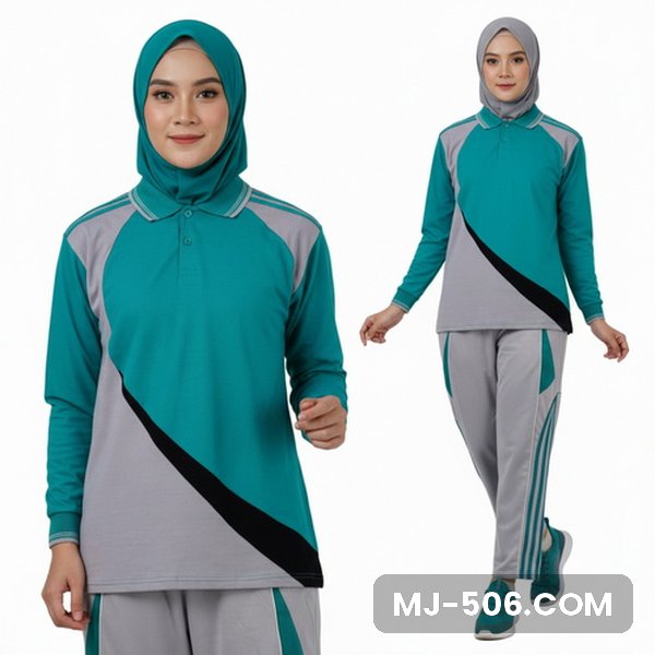 Baju Training Wanita Terbaru Toska Celana Abu Baju Training Wanita Terbaru Toska Celana Abu, baju toska dengan panel abu dan list hitam diagonal dan celana training abu list toska