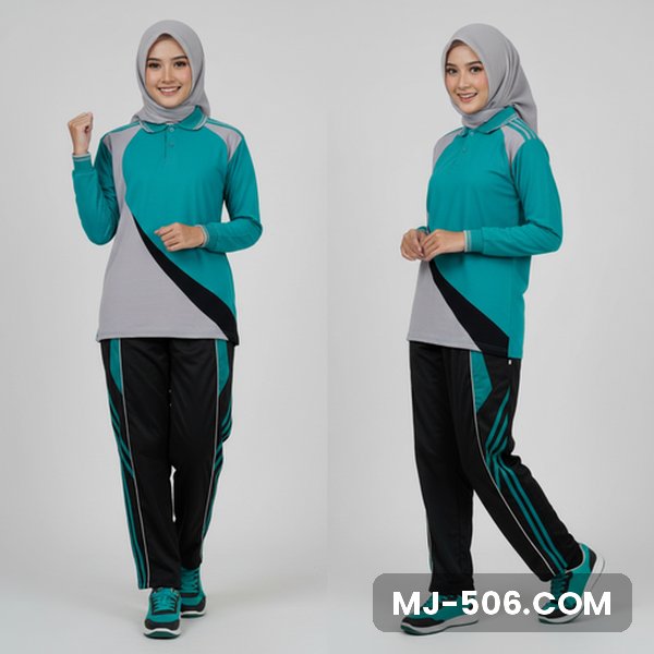 Baju Training Wanita Terbaru Toska Celana Hitam Baju Training Wanita Terbaru Toska Celana Hitam, baju toska dengan panel abu dan list hitam diagonal dan celana training hitam list toska