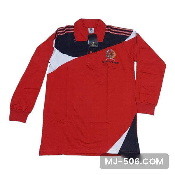 Kaos Olahraga PEPABRI Kaos Olahraga PEPABRI, kaos polo lengan panjang merah kombinasi dongker putih dengan bordir logo PEPABRI di dada kiri
