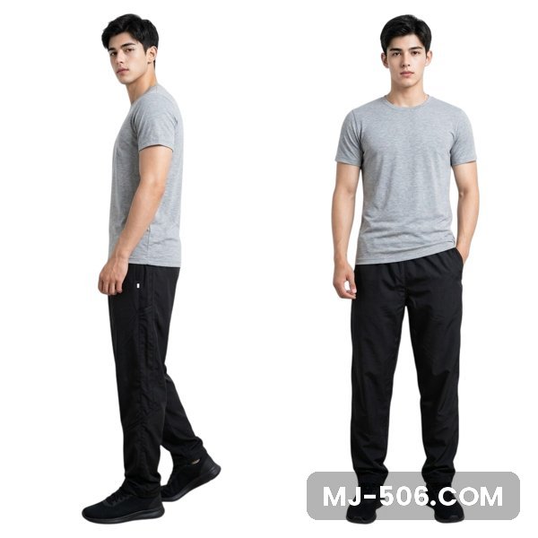 Celana Training Hitam Tanpa List bahan diadora, tampak depan dan samping