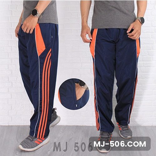 Celana Training Navy Oranye Celana Training Navy Oranye bahan diadora, tampak depan dan samping