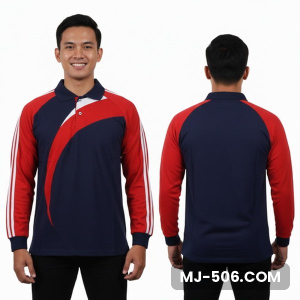 Kaos Olahraga Kantor Lengan Panjang Warna Dongker Merah Kaos Olahraga Kantor Lengan Panjang Warna Dongker Merah, kaos olahraga kerah polo biru dongker dengan lengan merah dan list putih di lengan