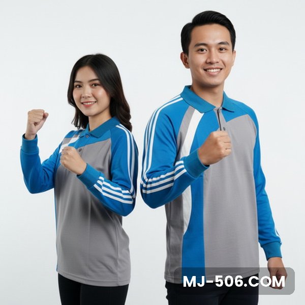 Kaos Olahraga Lengan Panjang Warna Abu Turkis Kaos Olahraga Lengan Panjang Warna Abu Turkis, kaos olahraga kerah polo abu dengan lengan biru turkis dan list putih di lengan