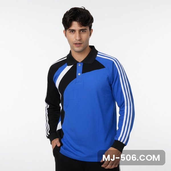 Kaos Olahraga Lengan Panjang Warna Biru Benhur Kaos Olahraga Lengan Panjang Warna Biru Benhur, kaos olahraga kerah polo biru benhur dengan panel hitam dan list putih di lengan
