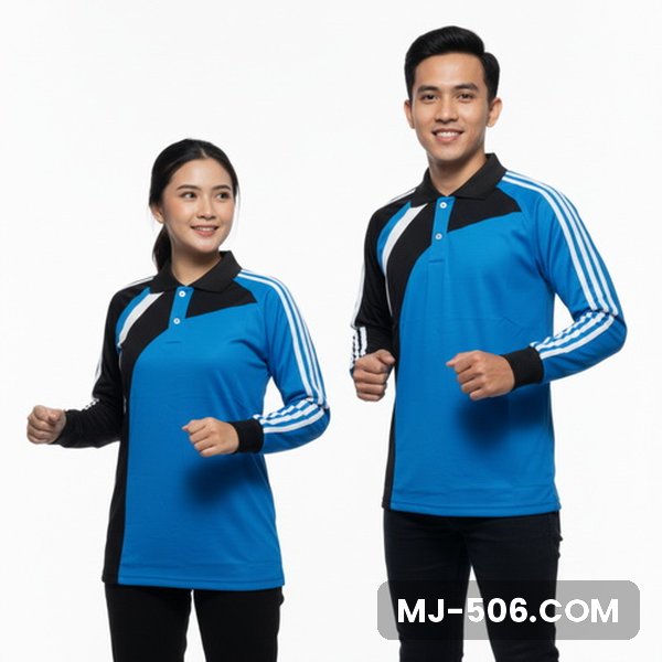 Kaos Olahraga Lengan Panjang Warna Biru Turkis Kaos Olahraga Lengan Panjang Warna Biru Turkis, kaos olahraga kerah polo biru turkis dengan panel hitam dan list putih di lengan