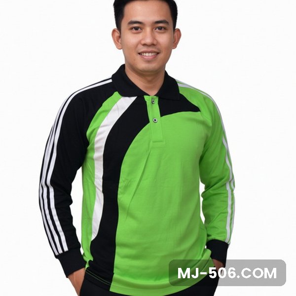 Kaos Olahraga Lengan Panjang Warna Hijau Stabilo Kaos Olahraga Lengan Panjang Warna Hijau Stabilo, kaos olahraga kerah polo hijau stabilo dengan panel hitam dan list putih di lengan