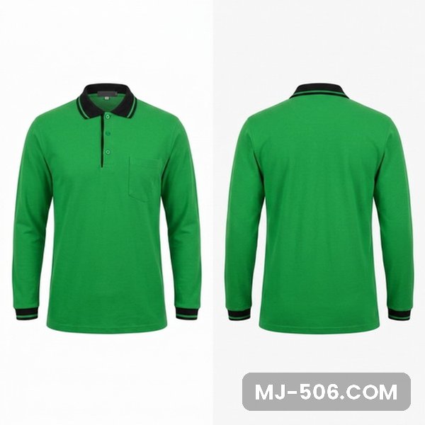 Kaos Polo Lengan Panjang Sekolah Hijau Fuji Kerah Hitam Kaos Polo Lengan Panjang Sekolah Hijau Fuji Kerah Hitam tampak depan dan belakang, kaos polo lengan panjang hijau fuji dengan kerah dan list lengan hitam