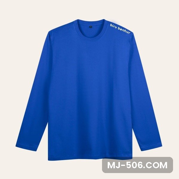 Kaos Polos Lengan Panjang Biru Benhur Kaos polos lengan panjang warna biru benhur, katun combed 30s tampak depan