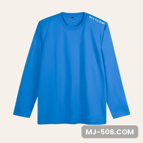 Kaos Polos Lengan Panjang Biru Turkish Kaos polos lengan panjang warna biru turkish, katun combed 30s tampak depan