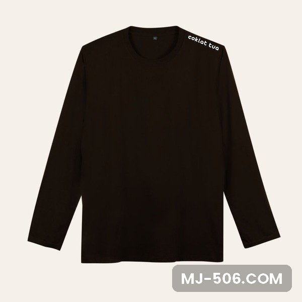 Kaos Polos Lengan Panjang Coklat Tua Kaos polos lengan panjang warna coklat tua, katun combed 30s tampak depan