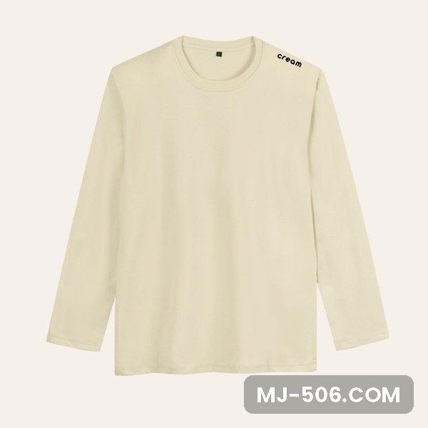 Kaos Polos Lengan Panjang Cream Kaos polos lengan panjang warna cream, katun combed 30s tampak depan