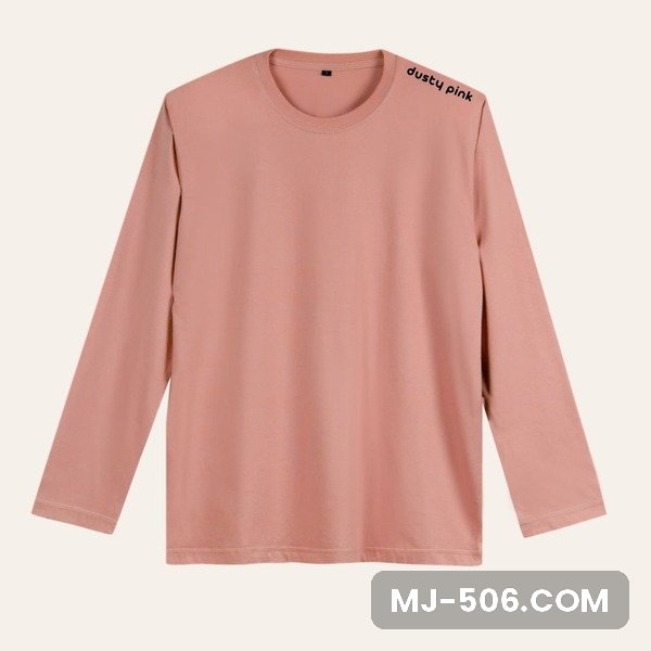 Kaos Polos Lengan Panjang Dusty Pink Kaos polos lengan panjang warna dusty pink, katun combed 30s tampak depan