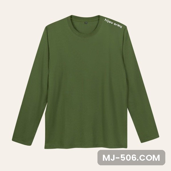 Kaos Polos Lengan Panjang Hijau Army Kaos polos lengan panjang warna hijau army, katun combed 30s tampak depan
