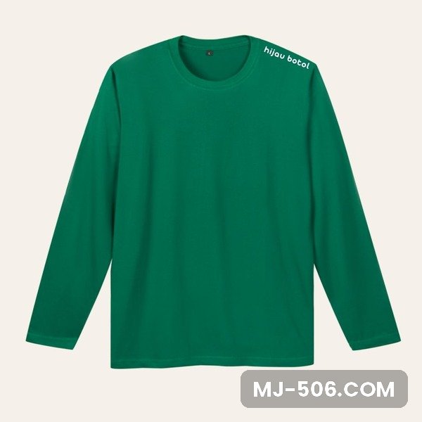Kaos Polos Lengan Panjang Hijau Botol Kaos polos lengan panjang warna hijau botol, katun combed 30s tampak depan