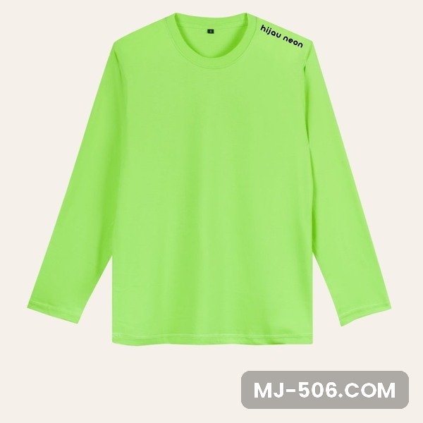Kaos Polos Lengan Panjang Hijau Neon Kaos polos lengan panjang warna hijau neon, katun combed 30s tampak depan