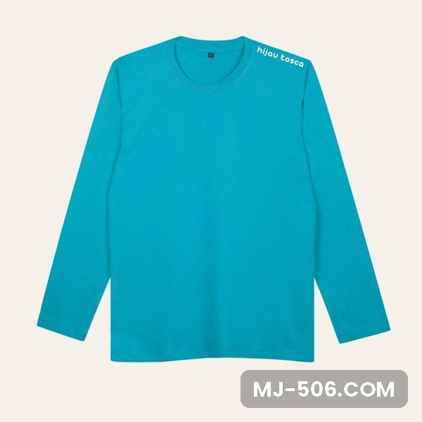 Kaos Polos Lengan Panjang Hijau Tosca Kaos polos lengan panjang warna hijau tosca, katun combed 30s tampak depan