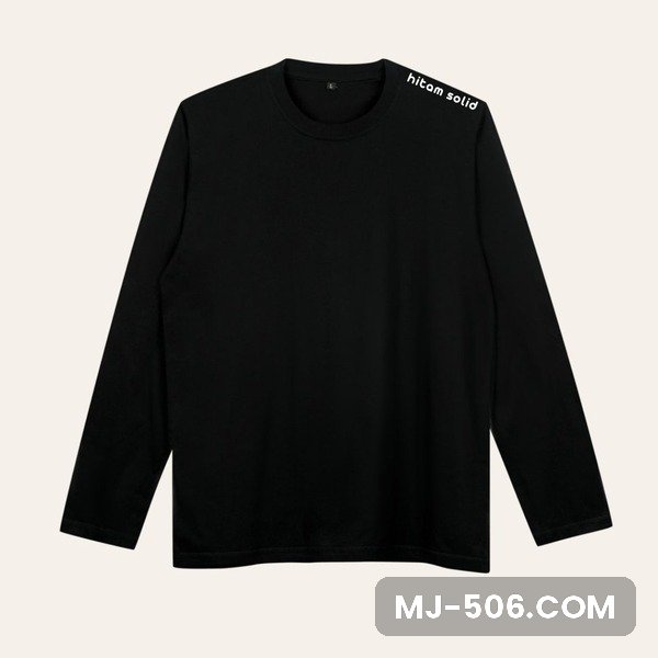Kaos Polos Lengan Panjang Hitam Solid Kaos polos lengan panjang warna hitam solid, katun combed 30s tampak depan
