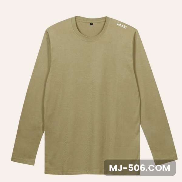 Kaos Polos Lengan Panjang Khaki Kaos polos lengan panjang warna khaki, katun combed 30s tampak depan