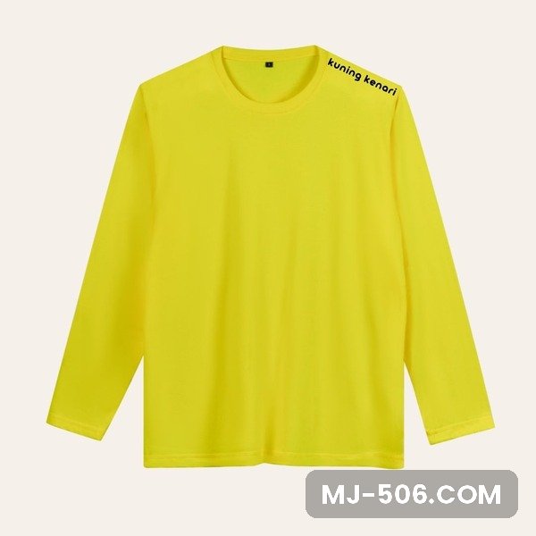 Kaos Polos Lengan Panjang Kuning Kenari Kaos polos lengan panjang warna kuning kenari, katun combed 30s tampak depan