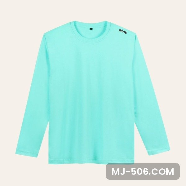 Kaos Polos Lengan Panjang Mint Kaos polos lengan panjang warna mint, katun combed 30s tampak depan