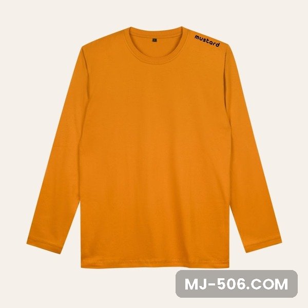 Kaos Polos Lengan Panjang Mustard Kaos polos lengan panjang warna mustard, katun combed 30s tampak depan
