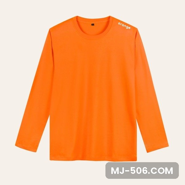 Kaos Polos Lengan Panjang Orange Kaos polos lengan panjang warna orange, katun combed 30s tampak depan