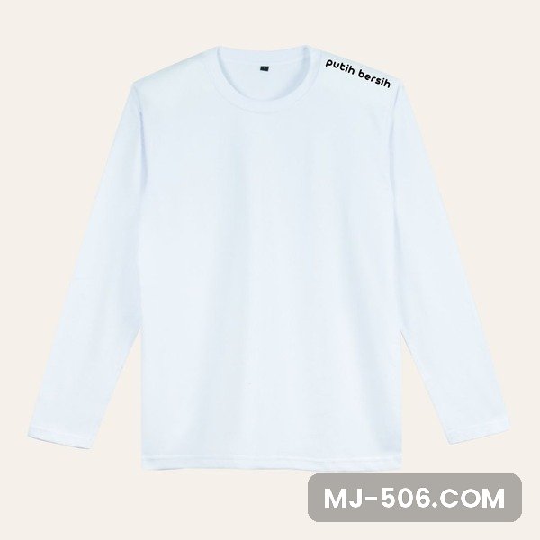 Kaos Polos Lengan Panjang Putih Bersih Kaos polos lengan panjang warna putih bersih, katun combed 30s tampak depan