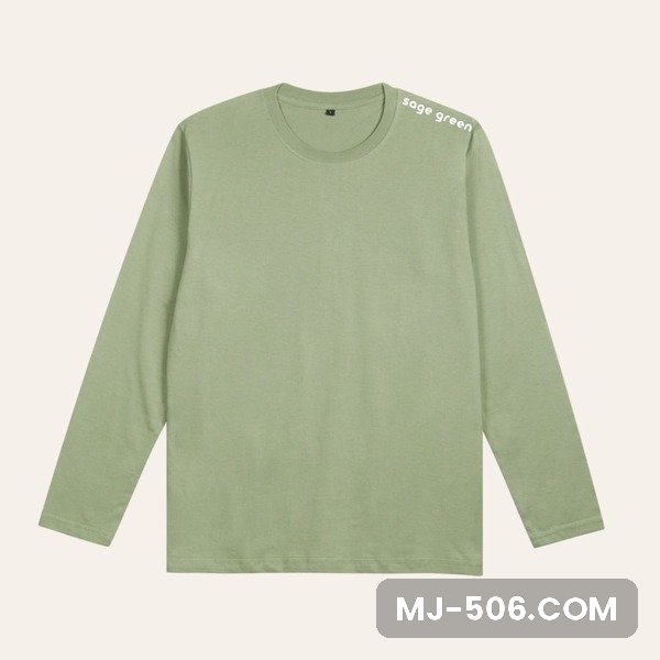 Kaos Polos Lengan Panjang Sage Green Kaos polos lengan panjang warna sage green, katun combed 30s tampak depan