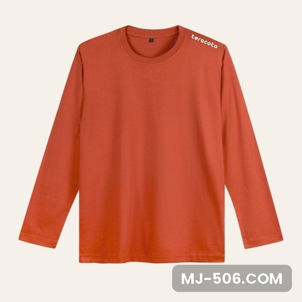 Kaos Polos Lengan Panjang Teracota Kaos polos lengan panjang warna teracota, katun combed 30s tampak depan